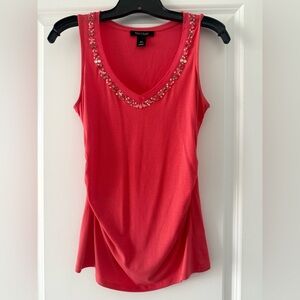 White House Black Market Coral Sequin V-Neck Tank